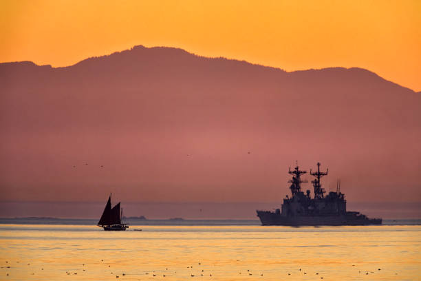Military ship off the west coast of Victoria on Vancouver Island, British Columbia
