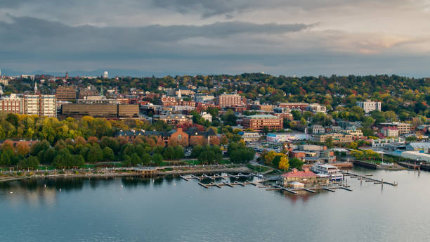istock Fall Evening in Burlington, VT - Drone Shot 1363349536