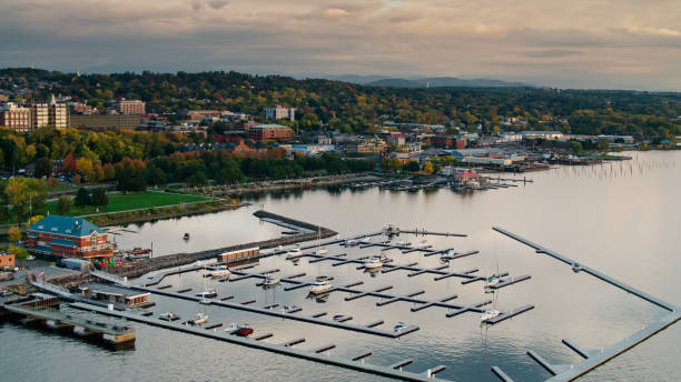 istock Burlington Harbor Marina at Sunset - Drone Shot 1363349538