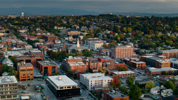 istock Burlington, Vermont at Sunset in Autumn - Drone Shot 1363349556
