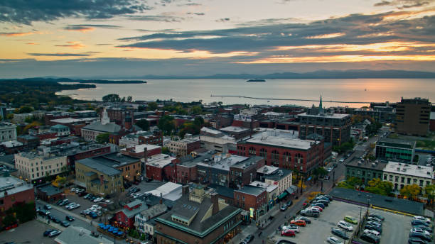 istock Drone View Over Burlington, VT on Colorful Evening 1363349564