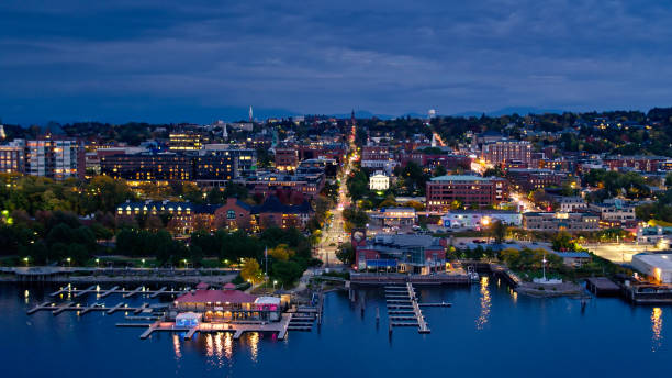 istock Waterfront of Burlington, VT at Twilight - Drone Shot 1363349577