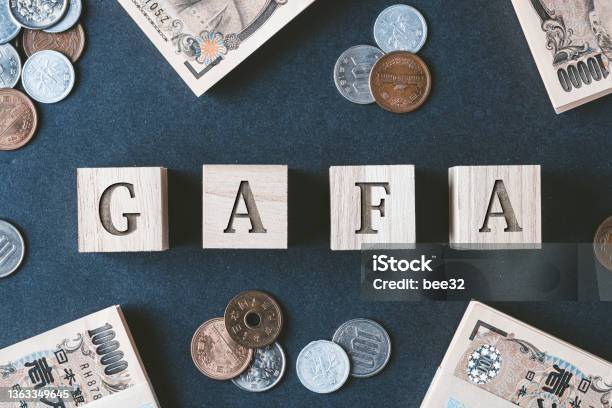 Gafa Wooden Block And Network Business Image Stock Photo - Download Image Now - Alphabet, Business, Color Image