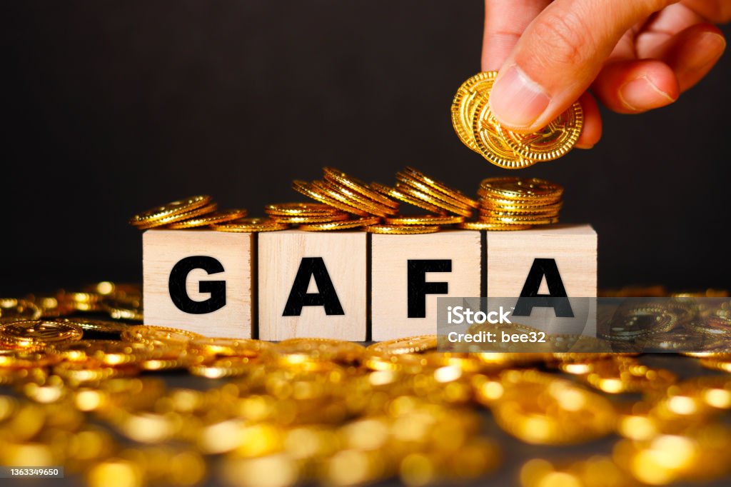 GAFA wooden block and network business image Computer Network Stock Photo