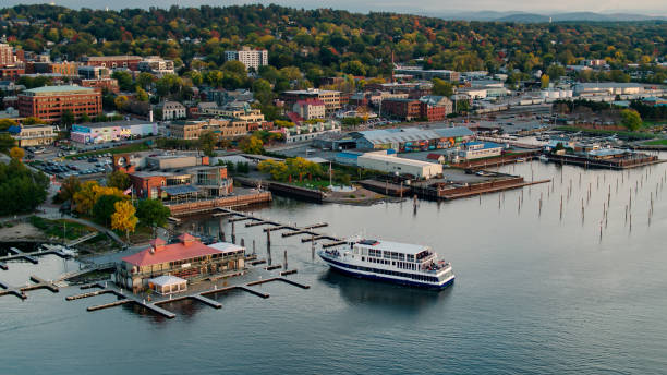 istock Ferry Terminal in Burlington, VT at Sunset - Aerial 1363351185