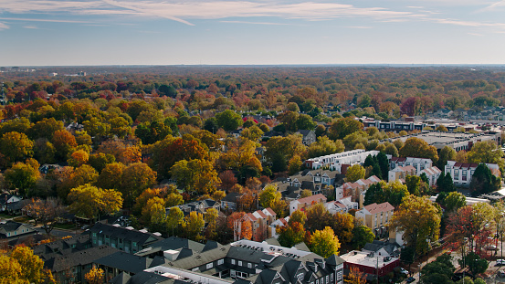 Inner Suburbs of Charlotte, North Carolina in Fall - Aerial