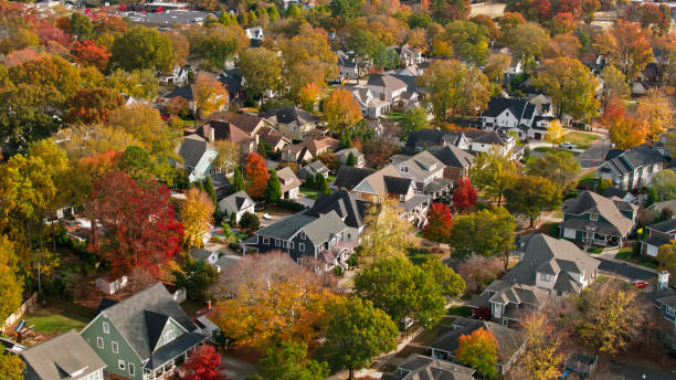 istock Residential Streets on Fall Day - Aerial 1363351733