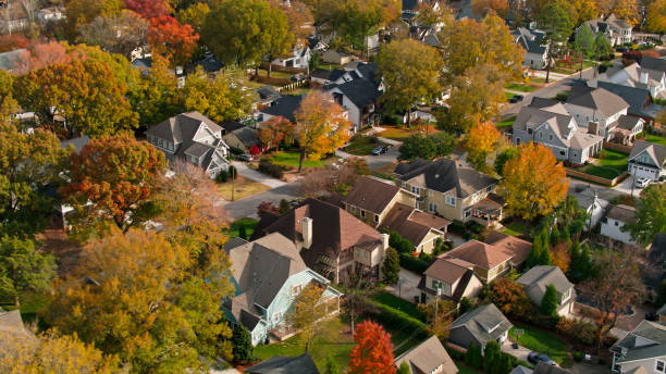 istock Quiet Streets on Fall Afternoon - Aerial 1363351798