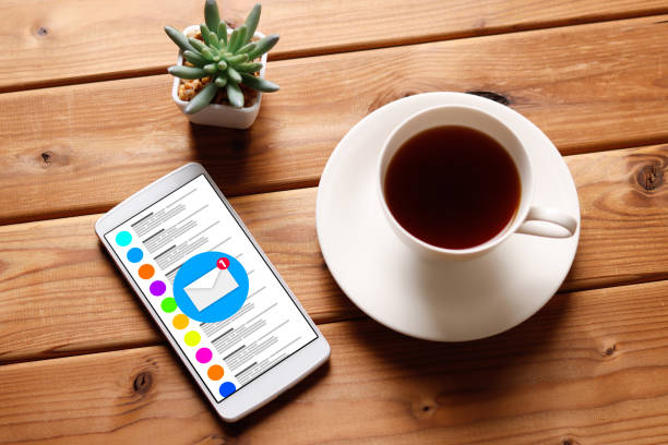 Wood background with smartphone and coffee
