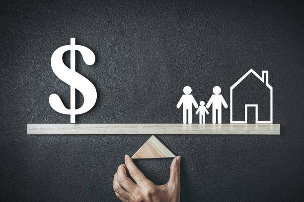 Dollar and family seesaw balance