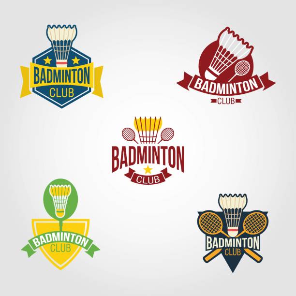 ilustrações de stock, clip art, desenhos animados e ícones de badminton logo design vector - badminton racket isolated white
