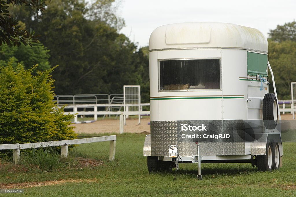 White Horse Trailer White horse trailer in equestrian context Horse Trailer Stock Photo