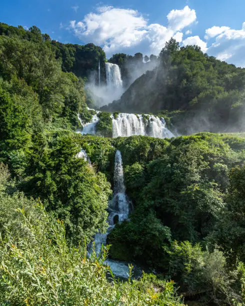 Scenic view of Cascate delle Marmore, a man-made waterfall created by the ancient Romans, Umbria, Italy