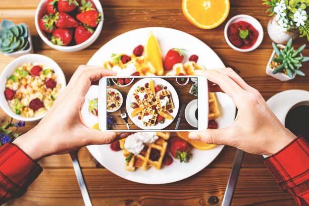 istock Delicious waffle dessert with fruits 1363361937