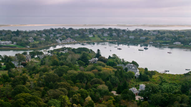istock Houses Around Mill Pond on the Tip of Cape Cod - Drone Shot 1363363760
