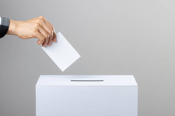 Voting and people hands and gray background