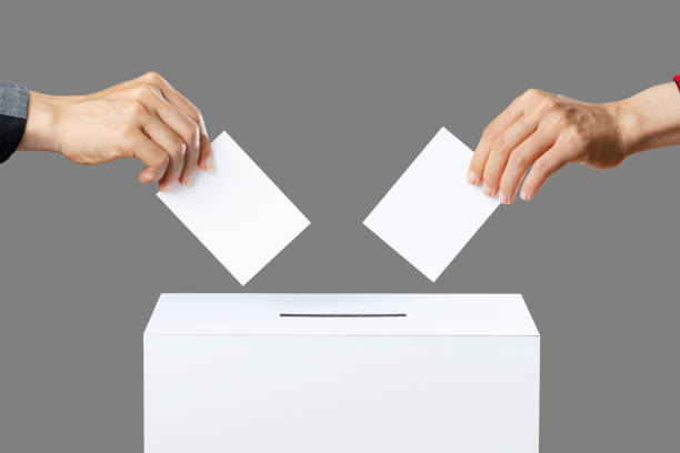 istock Voting and people hands and gray background 1363365187
