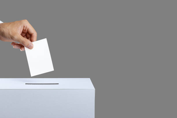 istock Gray background with ballot and ballot box 1363365198