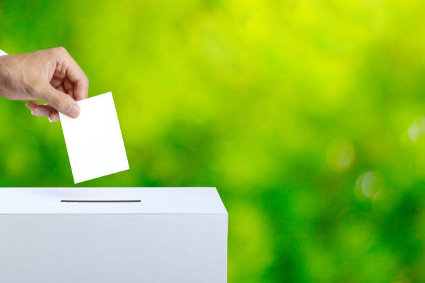 Green blur background with ballot and ballot box
