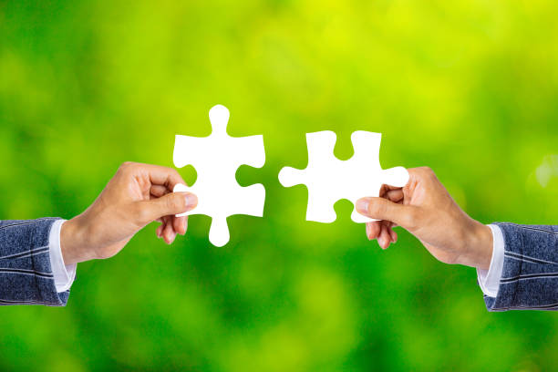 istock White puzzle piece and green blur background 1363365205