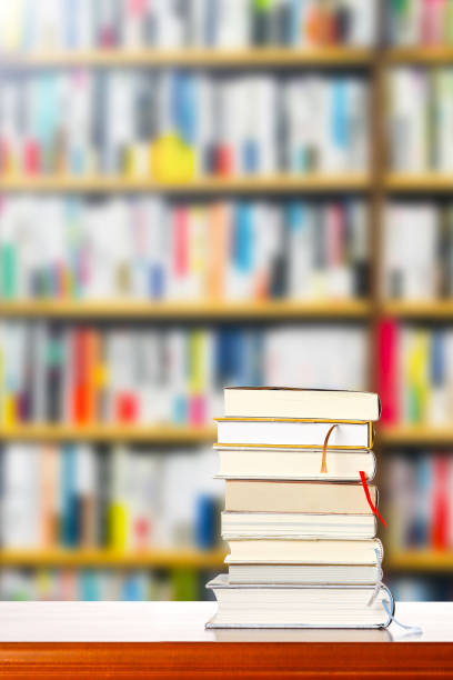 Bookshelf background with stacked books
