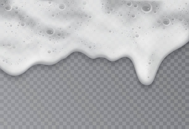ilustraciones, imágenes clip art, dibujos animados e iconos de stock de espuma con pompas de jabón o cerveza, vista superior, textura de borde realista en 3d de ola de playa - soap sud