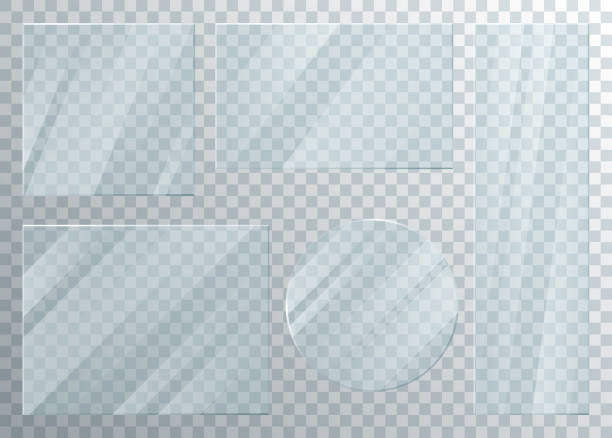 ilustrações de stock, clip art, desenhos animados e ícones de glass window plate set with transparent effect, 3d realistic clear glossy frame panel - glass