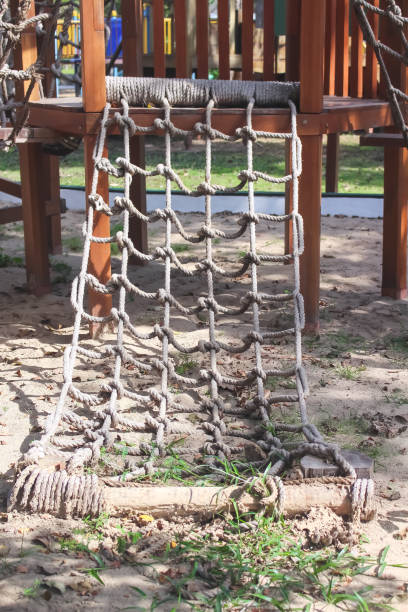 istock Rope mesh climbing outdoor playground  , no children on background 1363369152