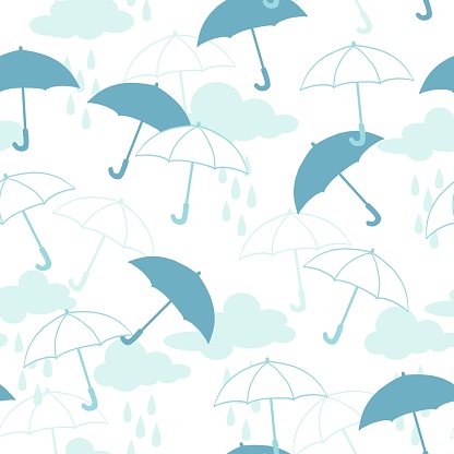 Rain Sky and Umbrella Abstract Vector Graphic Art Seamless Pattern can be use for background and apparel design