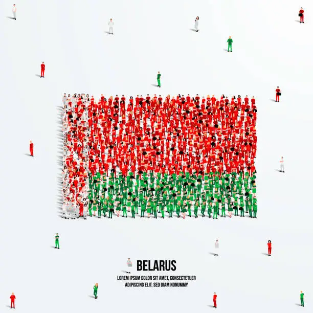 Vector illustration of Belarus Flag. A large group of people form to create the shape of the Belarus flag. Vector Illustration.