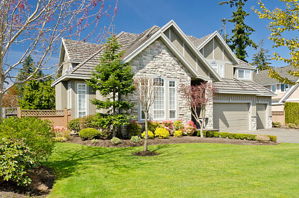istock Luxurious stone house with green garden 136337985