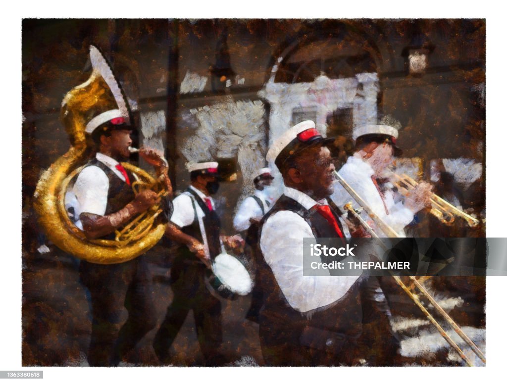 Brass band on Royal street New Orleans digital manipulation New Orleans Stock Photo