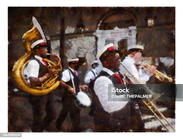 Brass Band On Royal Street New Orleans Digital Manipulation Stock Photo - Download Image Now