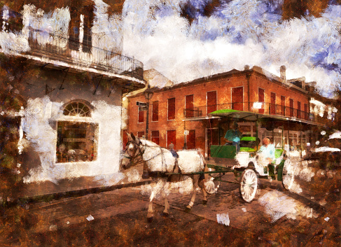 Horse cart carriage in French Quarter, New Orleans digital manipulation