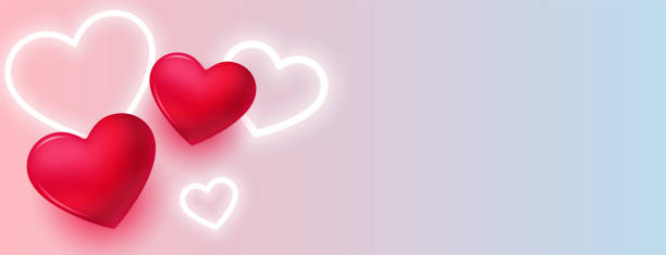 istock lovely 3d and neon hearts wide valentines day banner 1363382719