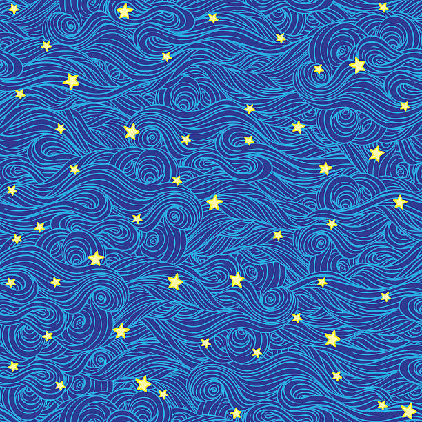 illustrazioni stock, clip art, cartoni animati e icone di tendenza di seamless pattern di stelle e nubi - backgrounds abstract space night