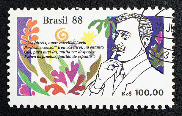 istock brazilian postage stamp, on black background. 136338570