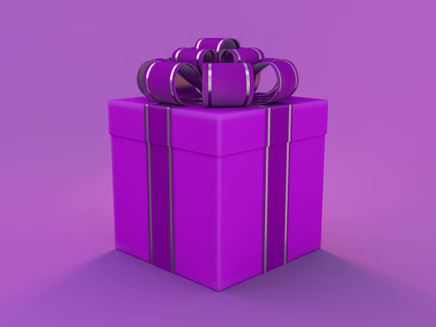 istock Gift box in purple paper isolated at violet background. 3D 1363397311
