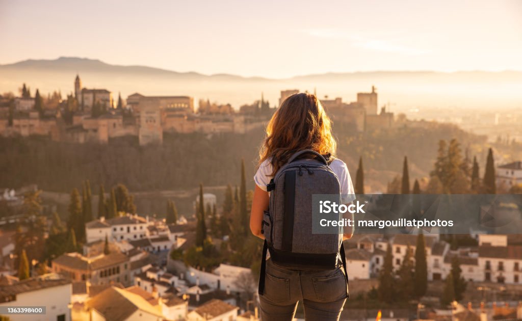 woman traveler in europa- Alhambra in Spain Travel Stock Photo