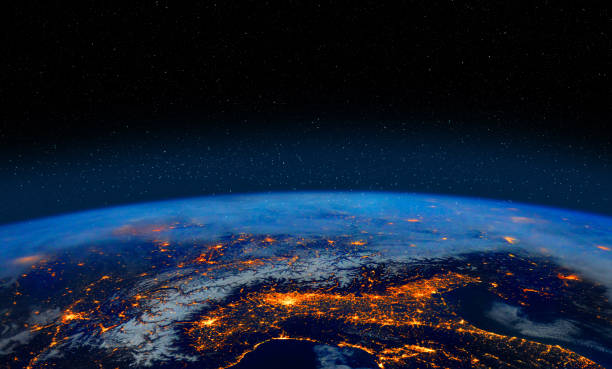 istock 3d render Communication technology for internet business. Global world network and telecommunication on earth cryptocurrency and blockchain and IoT. with 3D software and Based on imagery from NASA. https://www.nasa.gov/specials/blackmarble/2016/globalmaps 1363405199