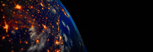 istock Planet earth globe view photos from space showing realistic earth surface and world map as in outer space point of view . 1363405256