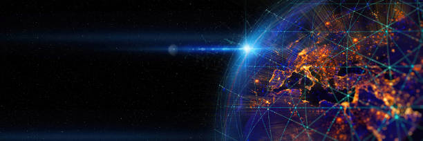 istock Global world network and telecommunication on earth cryptocurrency and blockchain and IoT. 1363405882