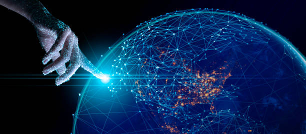 istock business woman hand touching abstract global network and data connection,Collaboration human and technology concept. 1363405982