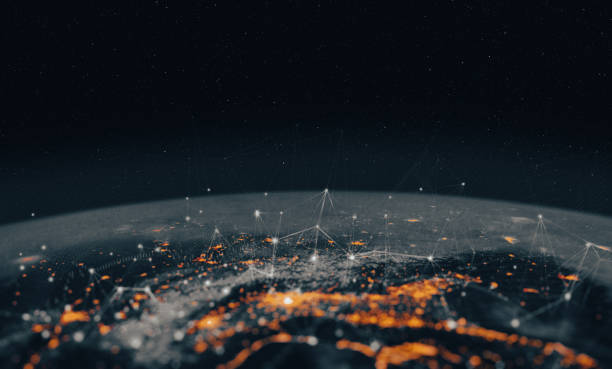istock 3d render Communication technology for internet business. Global world network and telecommunication on earth cryptocurrency and blockchain and IoT. with 3D software and Based on imagery from NASA. https://www.nasa.gov/specials/blackmarble/2016/globalmaps 1363405994