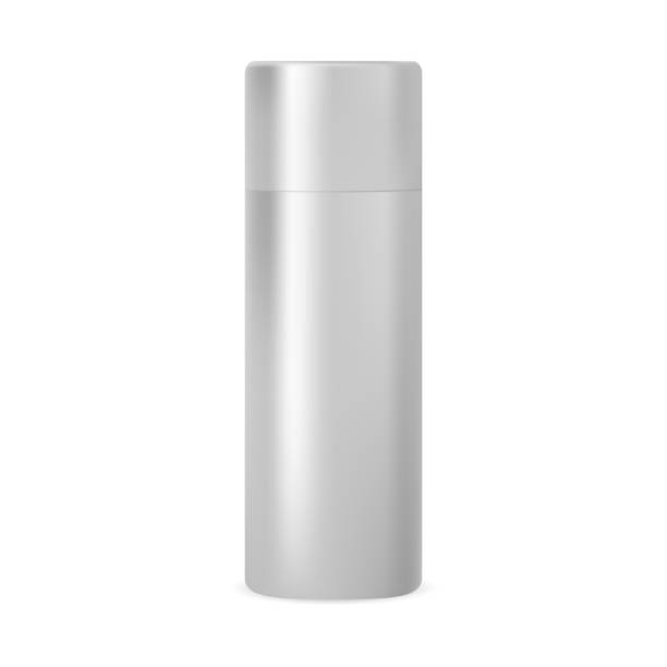 istock Silver metal aerosol spray mockup. Aluminum tin 1363406112