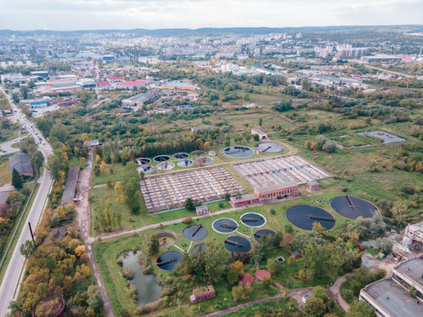 istock aerial view of town city water clean system 1363406247