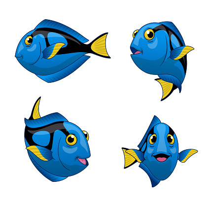 vector of Cartoon Set of Blue Tang Fish