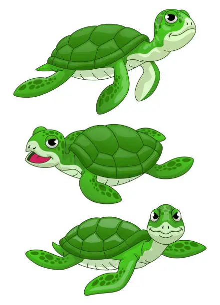 Vector illustration of Set of Cute Cartoon Turtle