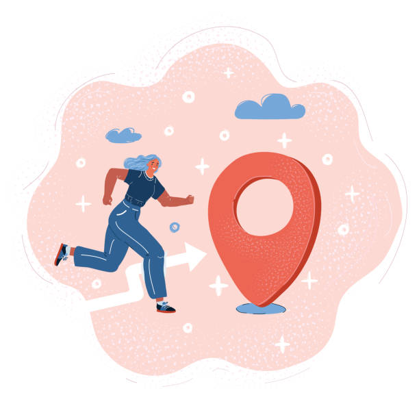 istock Vector illustration of woman running to location 1363412195