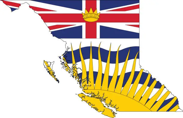 Vector illustration of Flag map of BRITISH COLUMBIA, CANADA